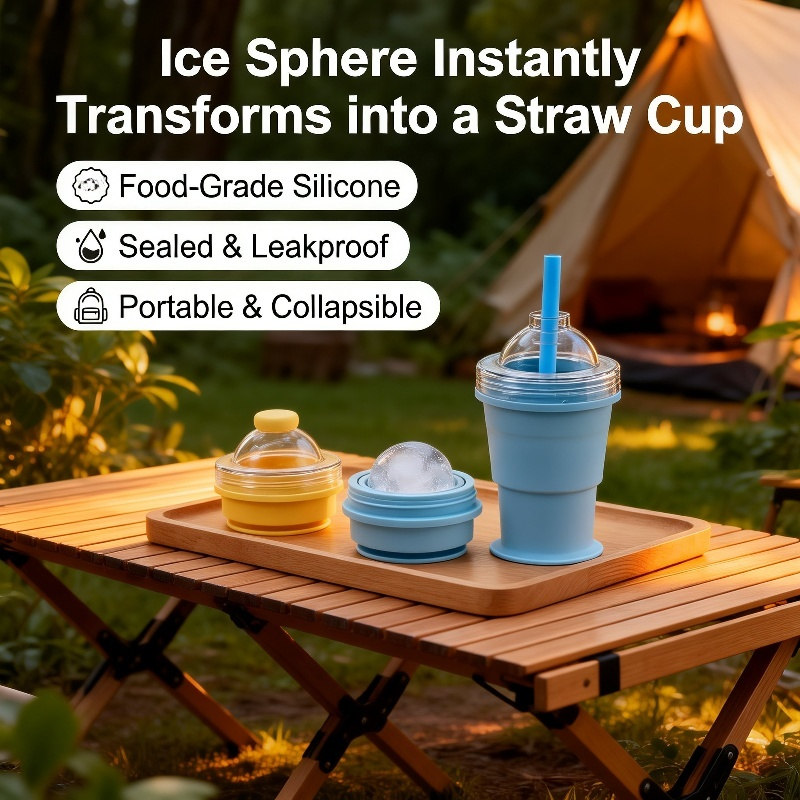 Portable folding ice hockey cup with straw
