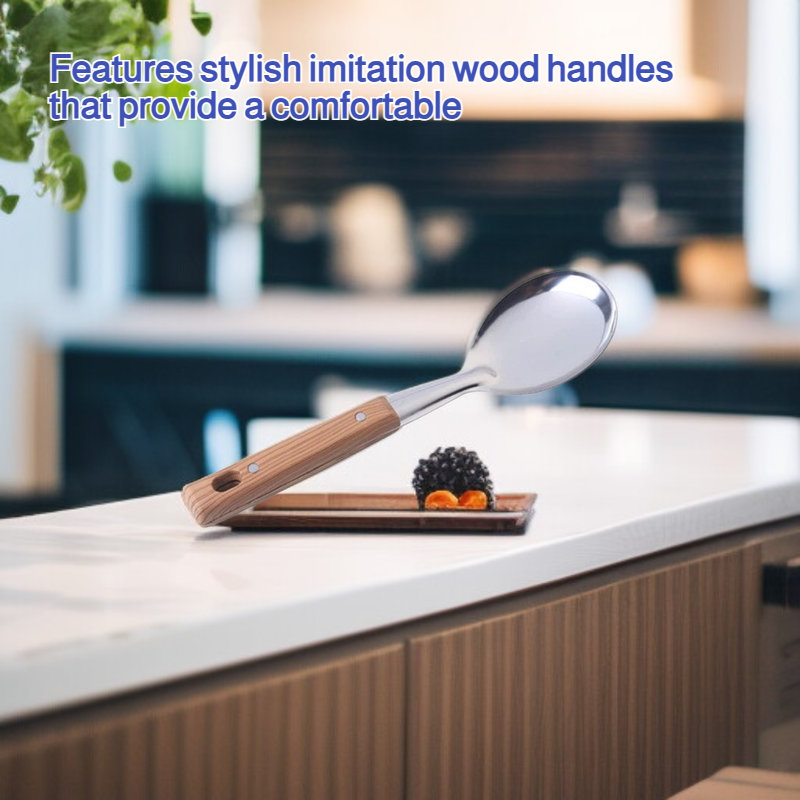 Stainless steel spatula set with imitation wood handle