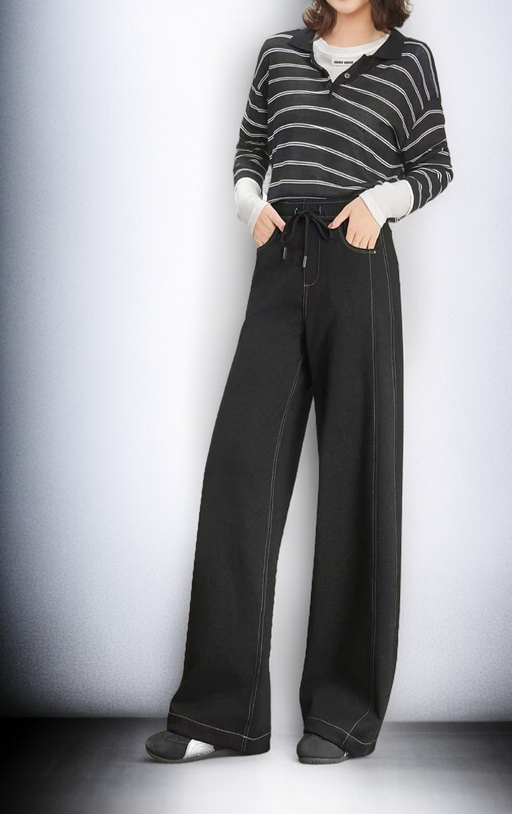 여성 스트레치 진 허리 디테일