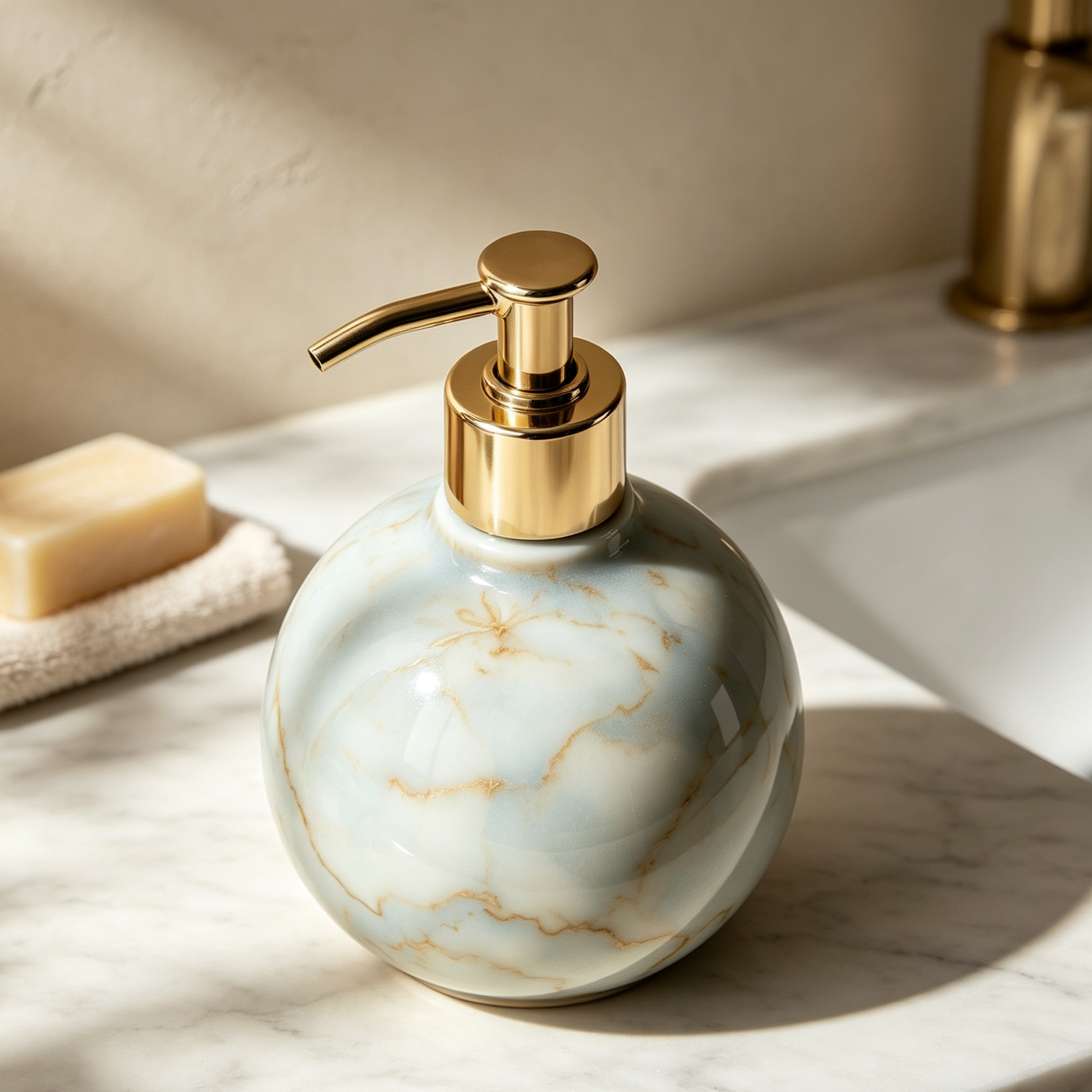 Ceramic emulsion bottles with gold pump tops