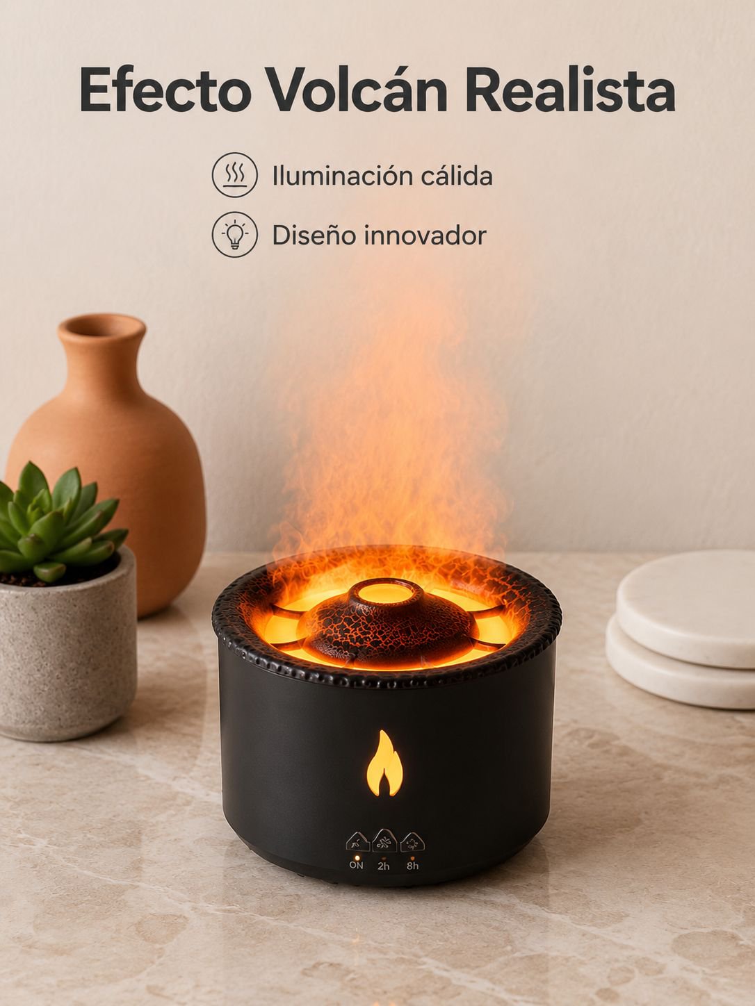 Humidificador con forma de volcán