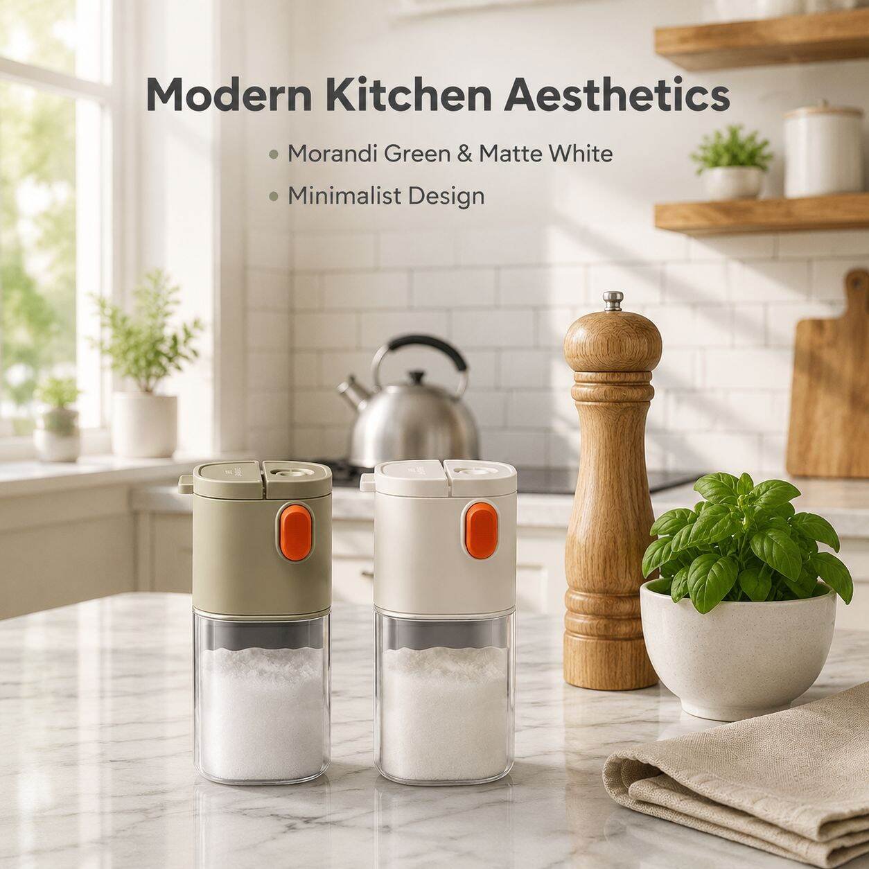 Japanese-Style Press-to-Measure Spice Jar, Moisture-proof Quantitative Salt Container