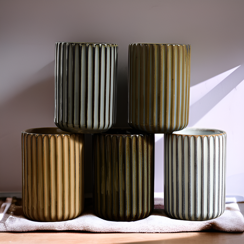 復古條紋陶瓷茶杯個性酒杯粗陶咖啡杯