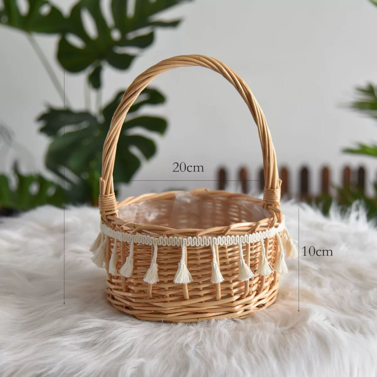 Indoor Rattan & Bamboo Woven Handheld Basket