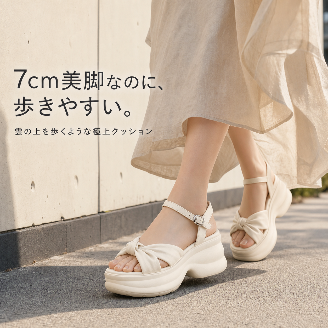 リボン飾り万能柔らかソール女性用サンダル