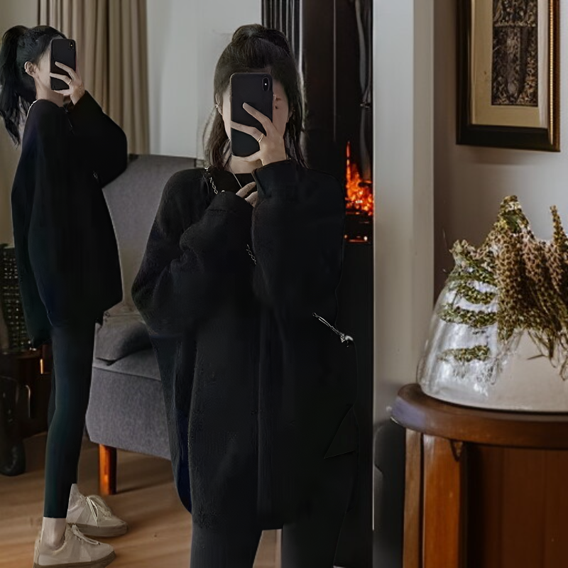 ニット セーター レディース 冬 長袖 ラウンドネック モヘア プラッシュ 暖かい セーター レディース 2024 秋冬 ソリッドカラー 多用途 ソフト ワックス状 高品質 アウター ニット ボトム 