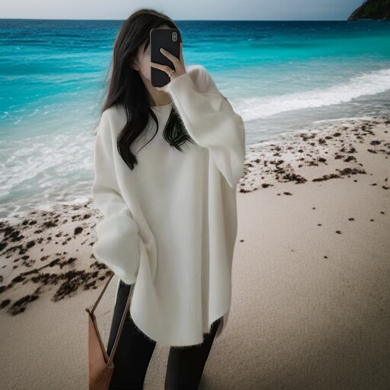 ニット セーター レディース 冬 長袖 ラウンドネック モヘア プラッシュ 暖かい セーター レディース 2024 秋冬 ソリッドカラー 多用途 ソフト ワックス状 高品質 アウター ニット ボトム 