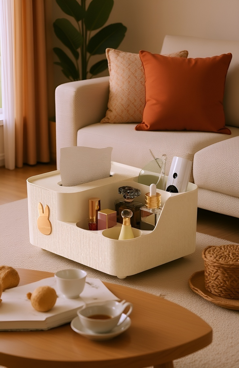 収納スペースが豊富な仕切り付きティッシュケース