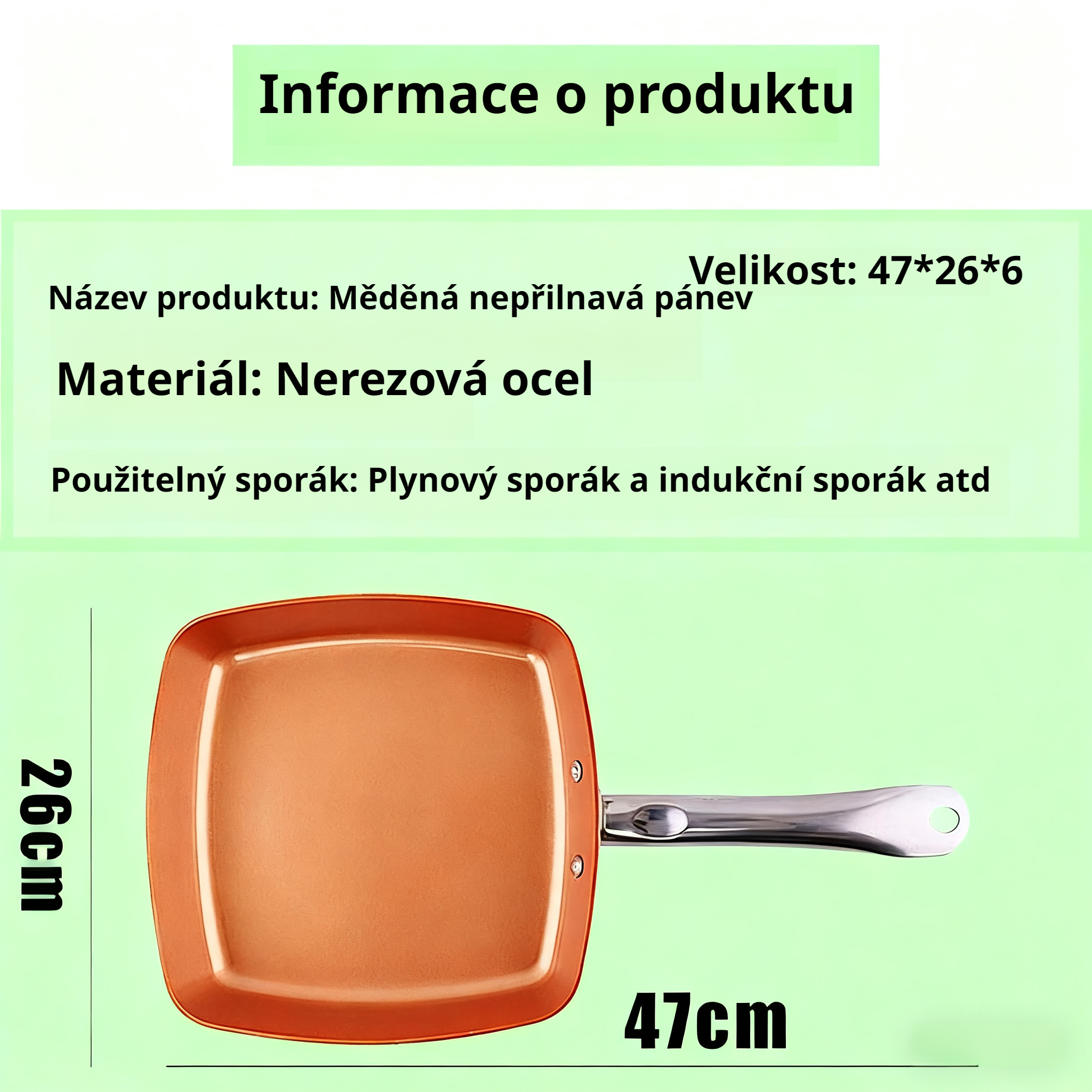 Čistě měděná nepřilnavá pánev s rovným dnem
