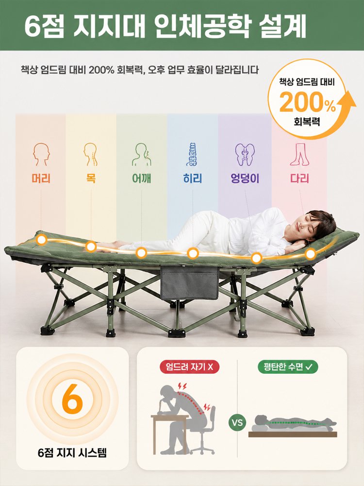 휴대용 1인용 접이식 낮잠 침대