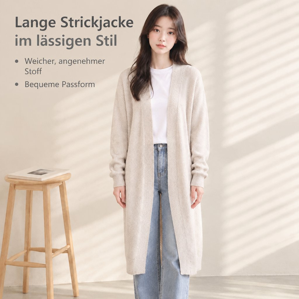 Langer, bequemer Strick-Cardigan für Damen