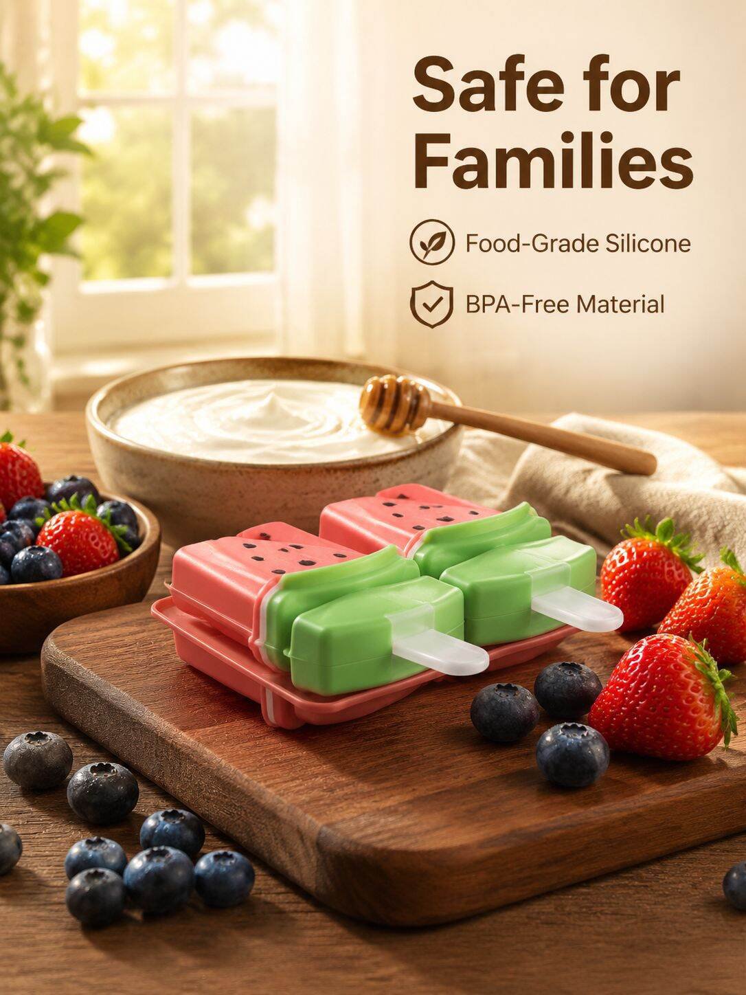Ice Cream Molds 4-Cavity with Lid Food Grade Silicone Easy Release Non-Stick