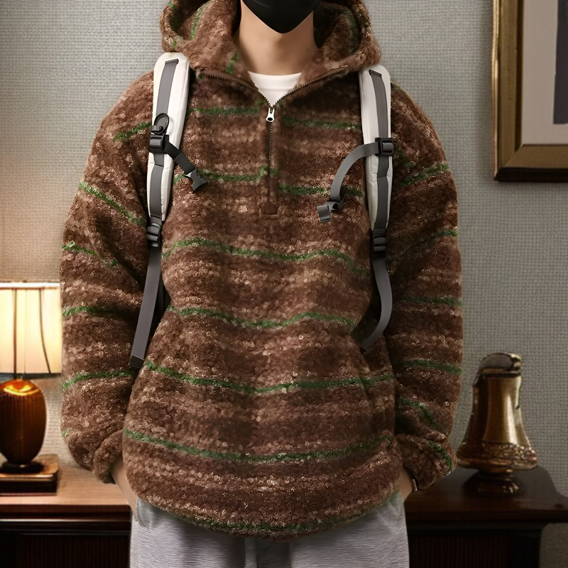 Abrigo de lana rayada estilo japonés y suéter retro holgado para hombre, primavera 2026