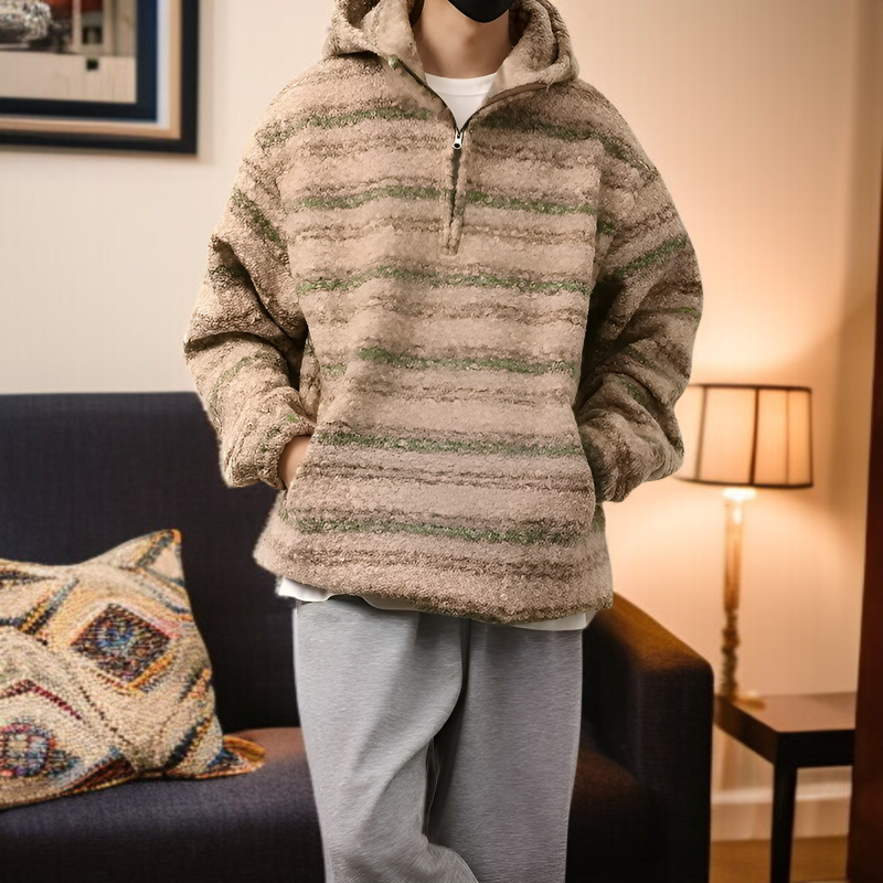 Abrigo de lana rayada estilo japonés y suéter retro holgado para hombre, primavera 2026