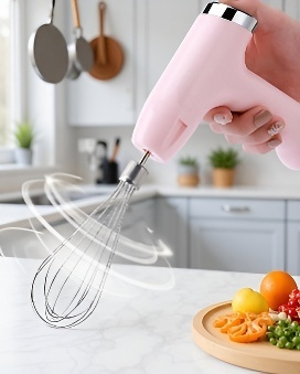 Batidora eléctrica mezclando ingredientes en la cocina