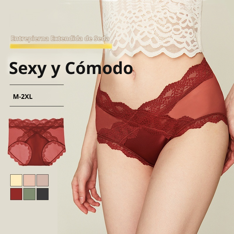 Encantadora y sensual braguita de encaje con diseño cruzado en la cintura