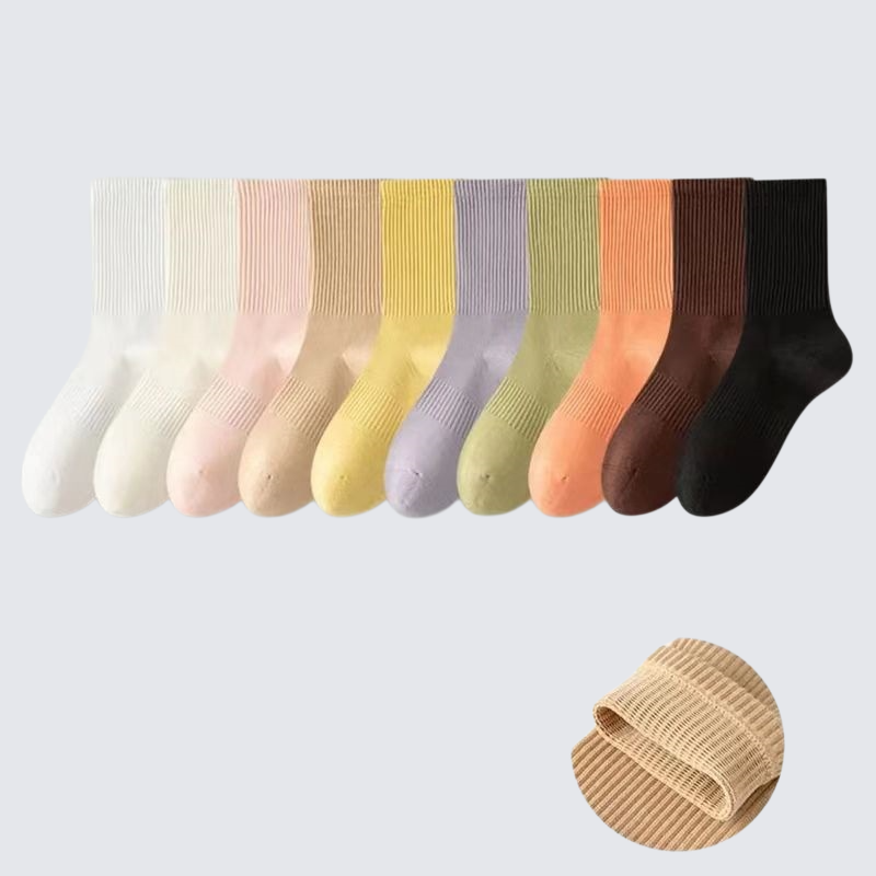 繽紛純色女士棉質中筒襪
