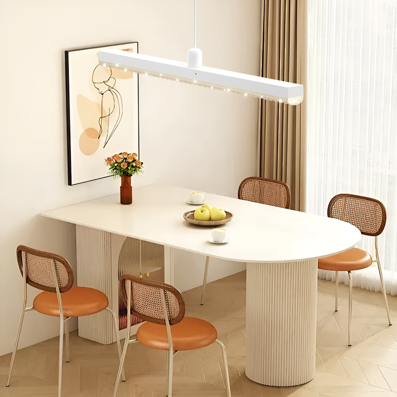 나사형 받침대가 있는 긴 스트립형 크리스탈 샹들리에, 매우 밝고 에너지 절약형 램프