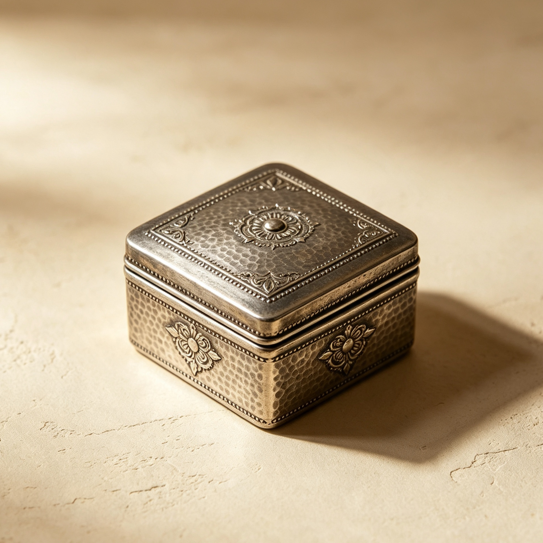 Vintage style silver storage box with intricate carving