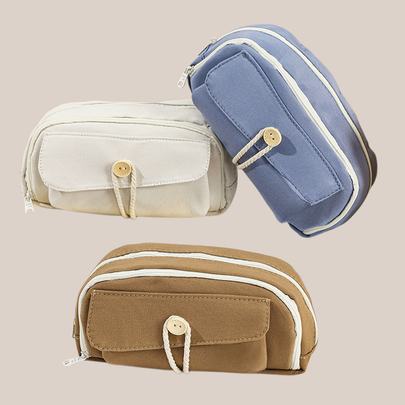Canvas Pencil Case with Button Closure 