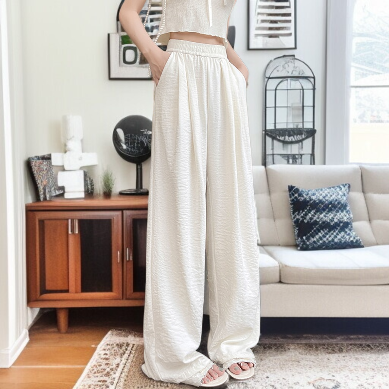 クリームムースヤマモト パンツ レディース 夏 カジュアル 多用途 ドレープ クリーム パンツ テクスチャード レイジー アイスシルク ワイドレッグパンツ