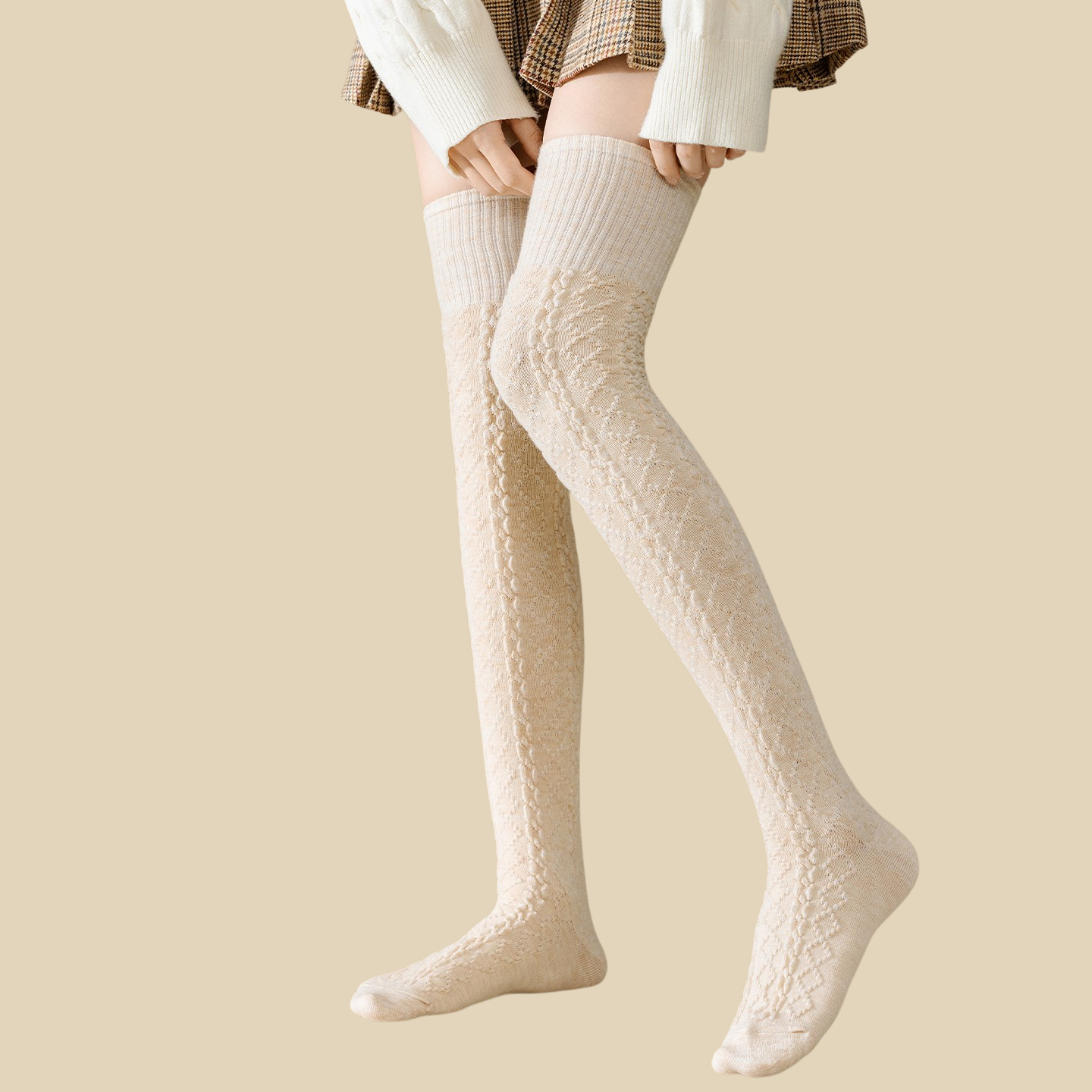 Calcetines largos de punto trenzado para mujer por encima de la rodilla