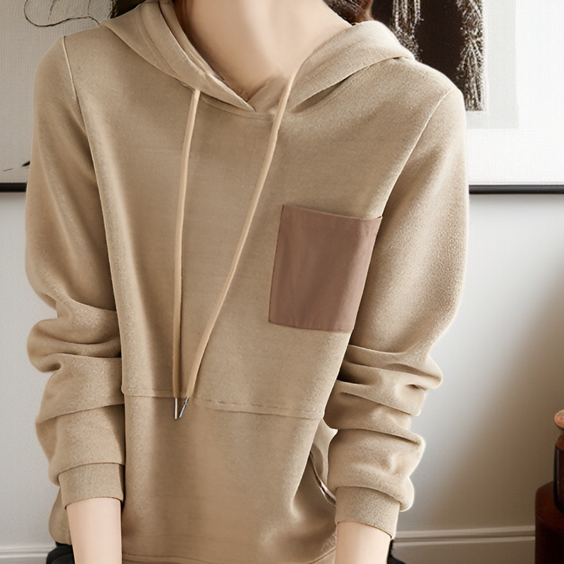 유럽 스타일 컬러 블록 포켓 후드티 가을 캐주얼 루즈핏 스트리트 패션 기본 티셔츠