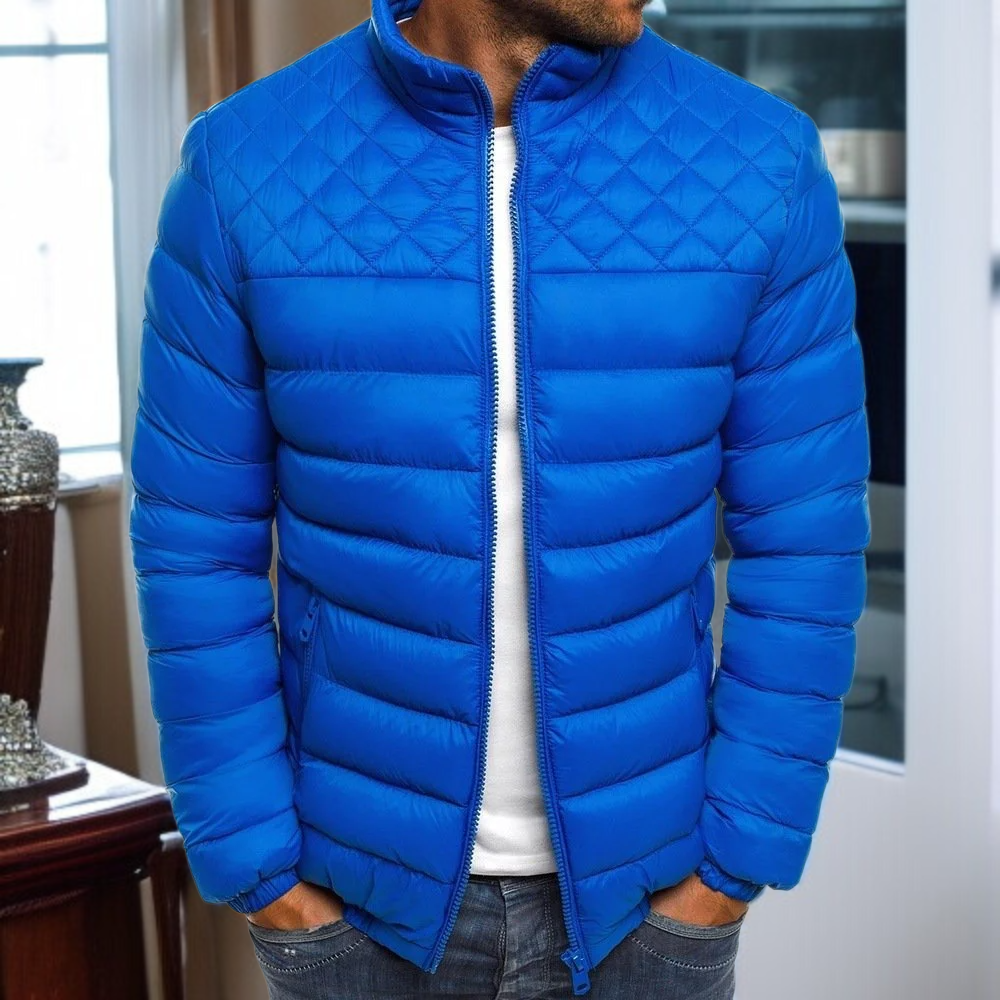남성 스탠카라 아가일 패딩 패션 추동 기모 패딩 남 퓨어 아가일 남성 스탠카라 패딩