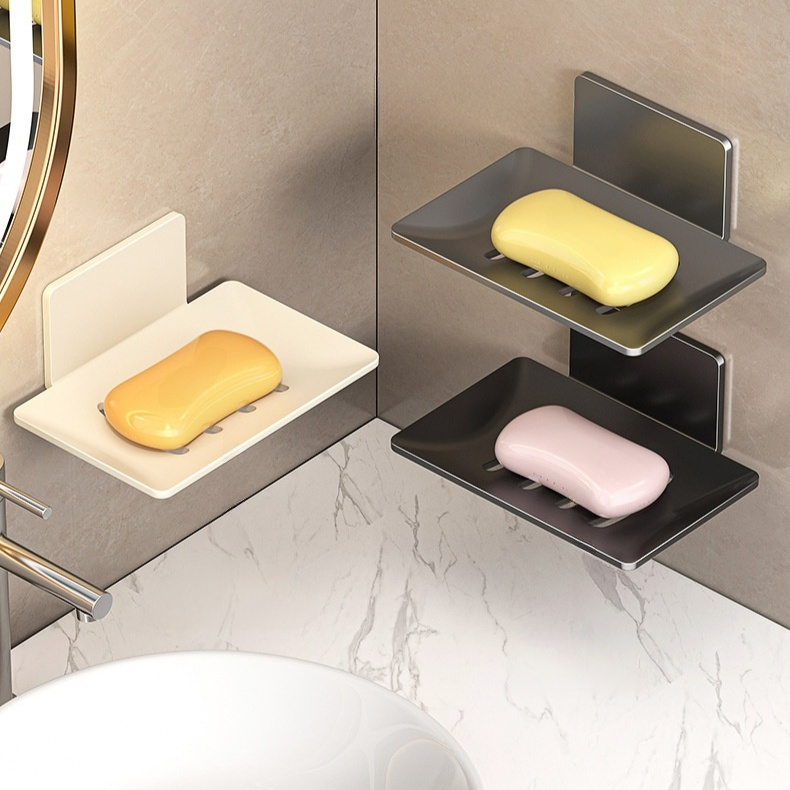 Estante de jabón montado en la pared, porta jabón sin taladro para baño