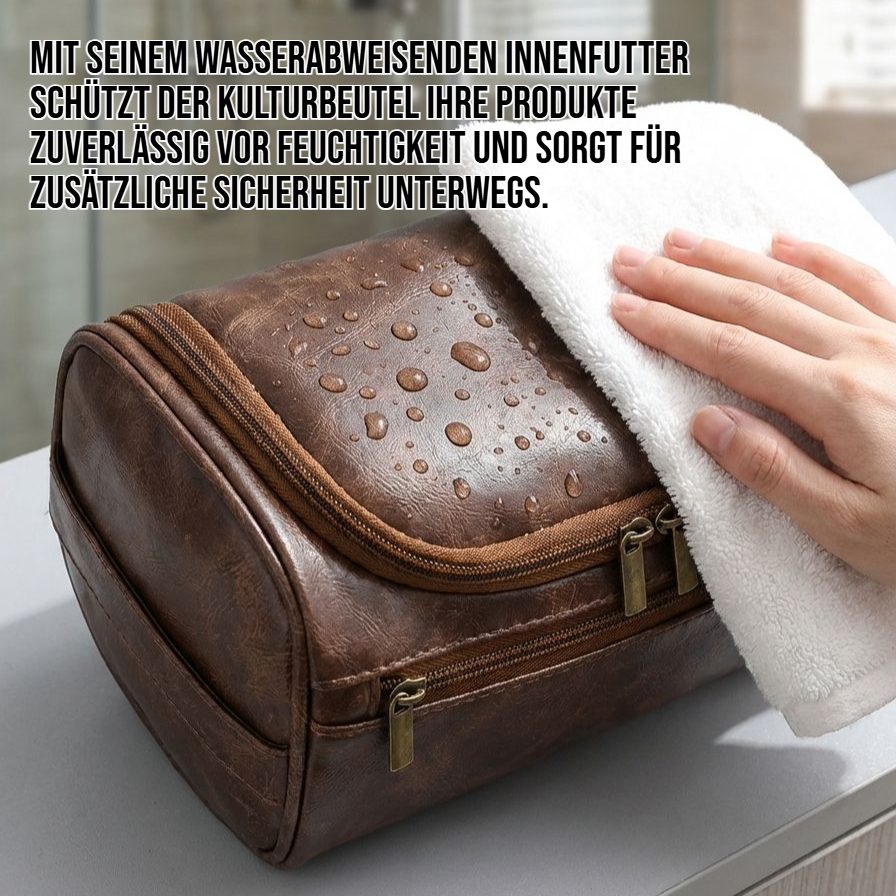 Stilvoller Kulturbeutel aus Leder mit mehreren Fächern