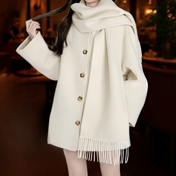 여성 가을 겨울 아우터 햅번 코트 코디 머플러 집업 모직 코트