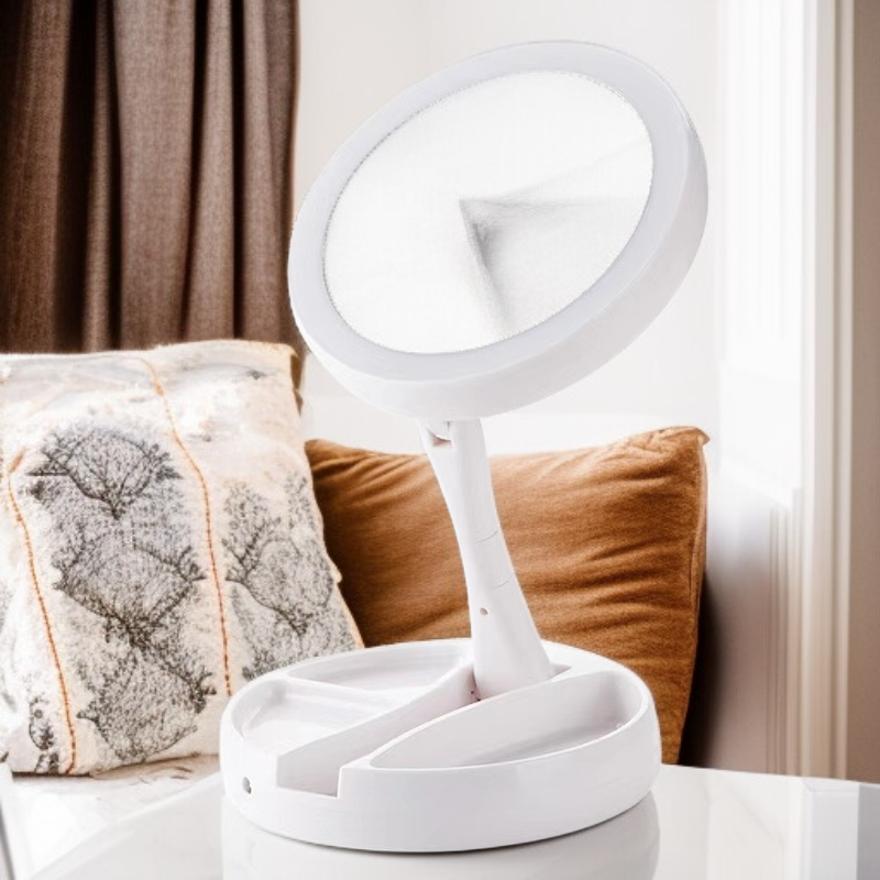 LED 양면 접이식 화장 거울, 조명 기능 탁상용, 학생 기숙사 휴대용 메이크업 거울