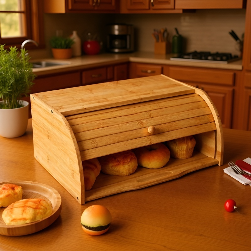 Chlebník z bambusu s praktickým vícevrstvým úložištěm