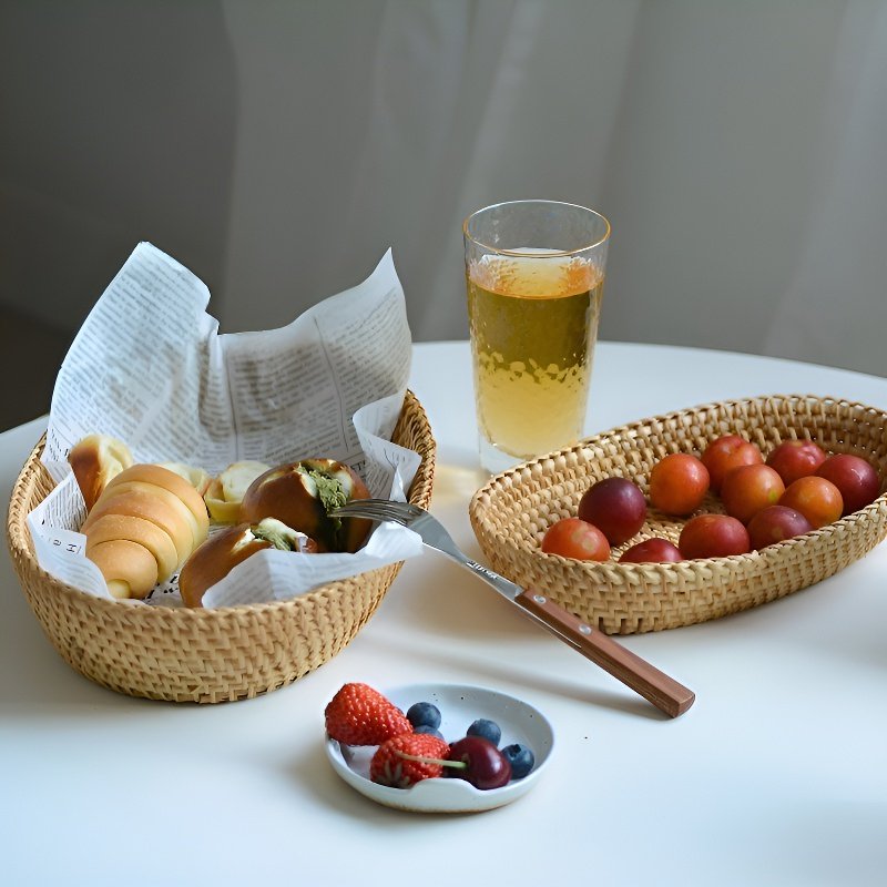 Nordic Woven Wooden and Rattan Fruit Basket