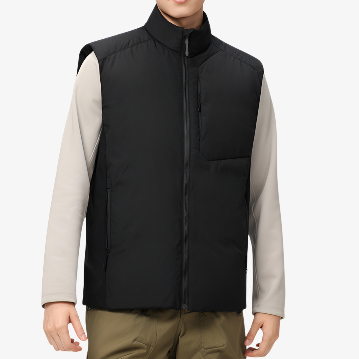 メンズスタンドカラーダウンベスト、厚手のダウンベスト、防風、防水、保温、帯電防止加工、高品質のホワイトダックダウン使用、軽量。