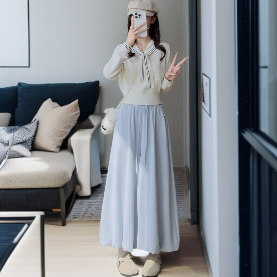 치마바지와 니트 소재의 조화