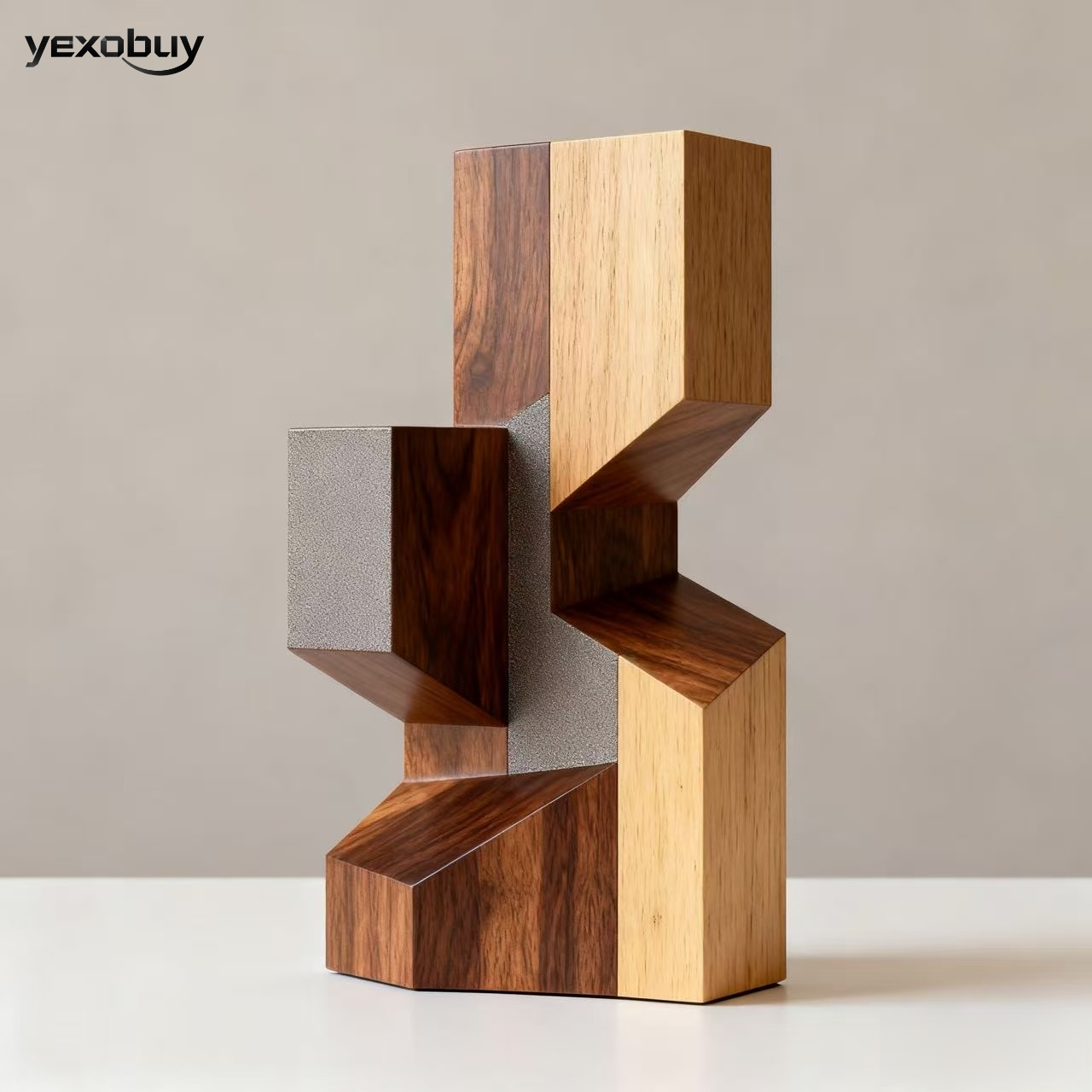 기하학적인 견고한 목재 예술 장식품(2개)