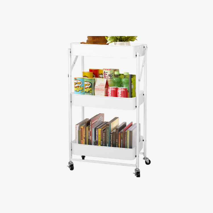 가정용 접이식 수납 카트 다층 수납 바닥 수납 선반 설치 무료 이동식 주방 수납 선반