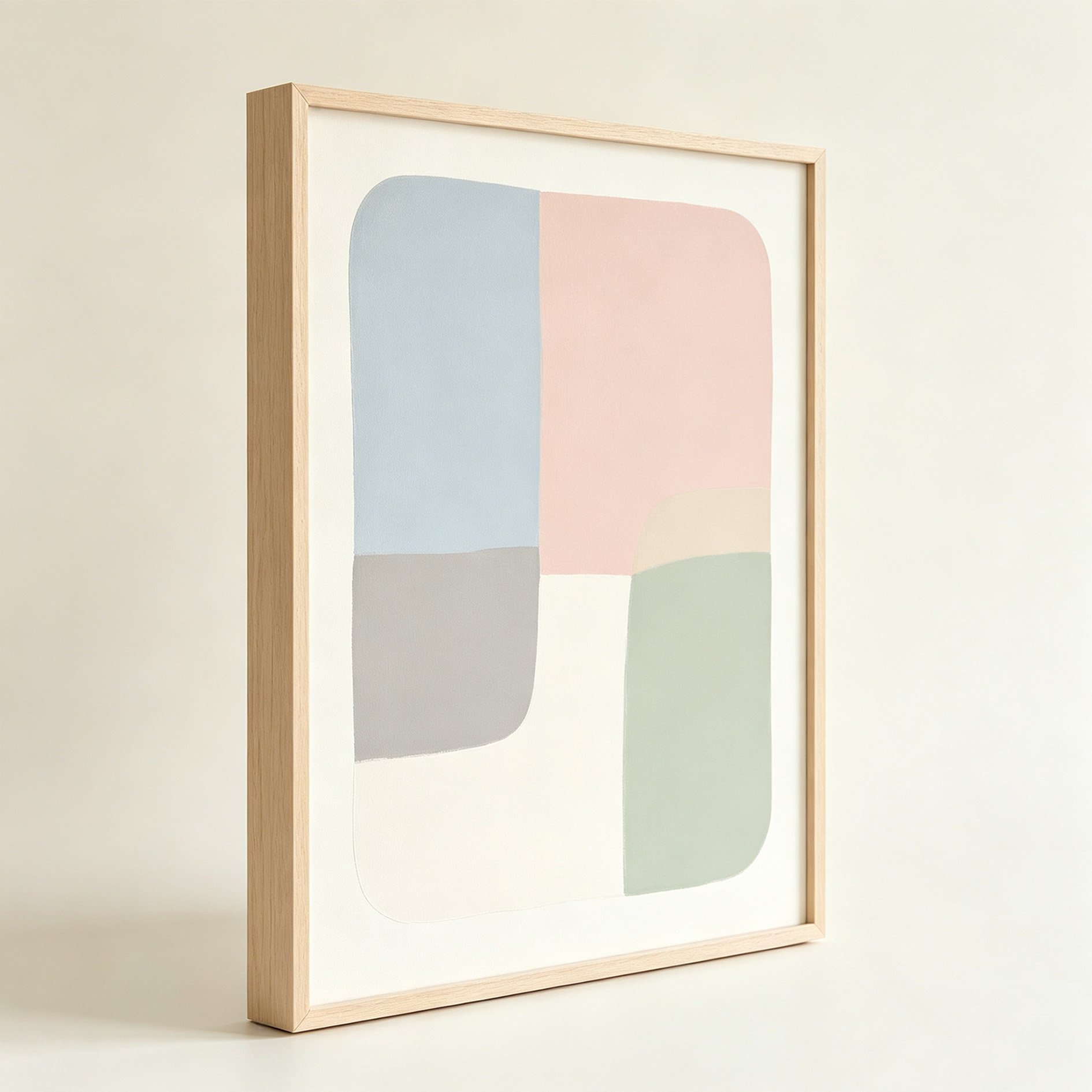 Close-up of Morandi style abstract color block art