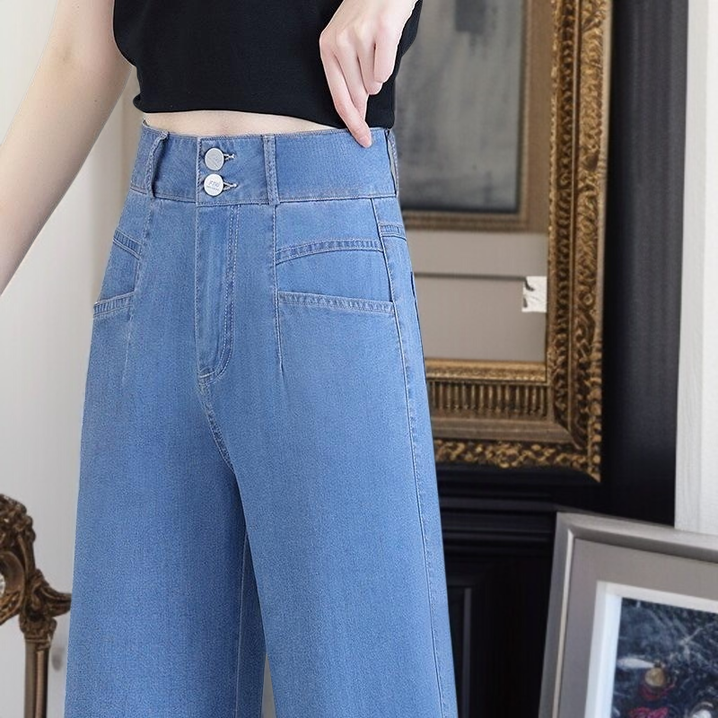 텐셀 일자 청바지 여성복 여름 신상 하이웨스트 얇은 날씬해 보이는 캐주얼 와이드핏 팬츠