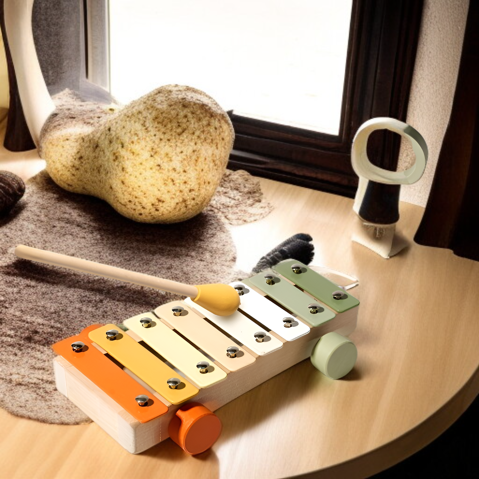 신생아 감각발달 원목 딸랑이, 몬테소리 음악교육 악기, 아기 손근육 발달 장난감