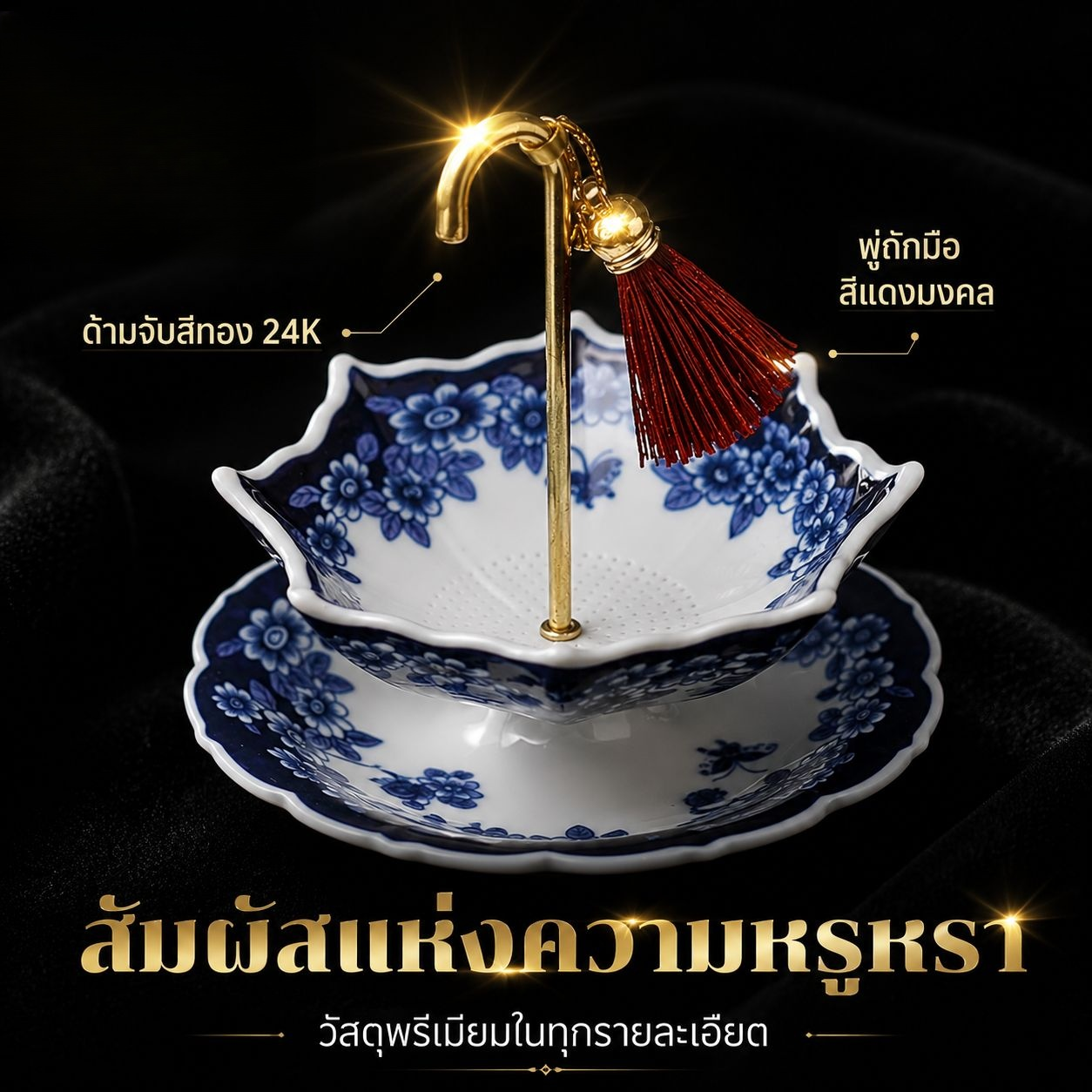 ที่กรองชาเซรามิกลายครามทรงร่ม อุปกรณ์เสริมสำหรับพิธีชงชา