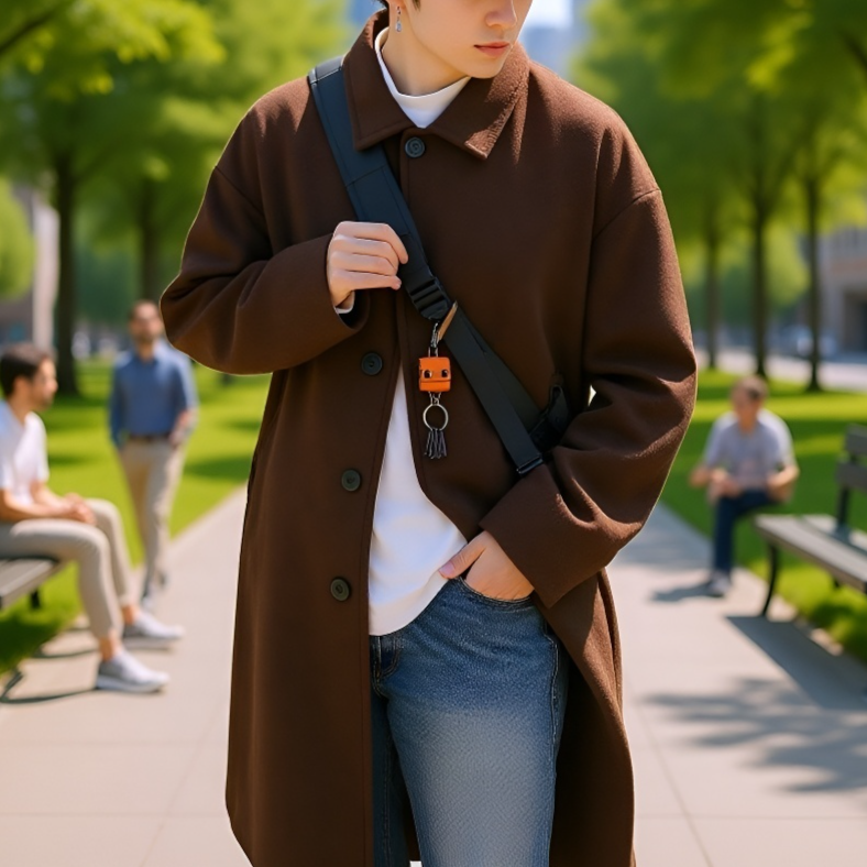 Férfi gyapjú szövet kabát, duplán hordható, hosszú, térdig érő, őszi-téli japán divat