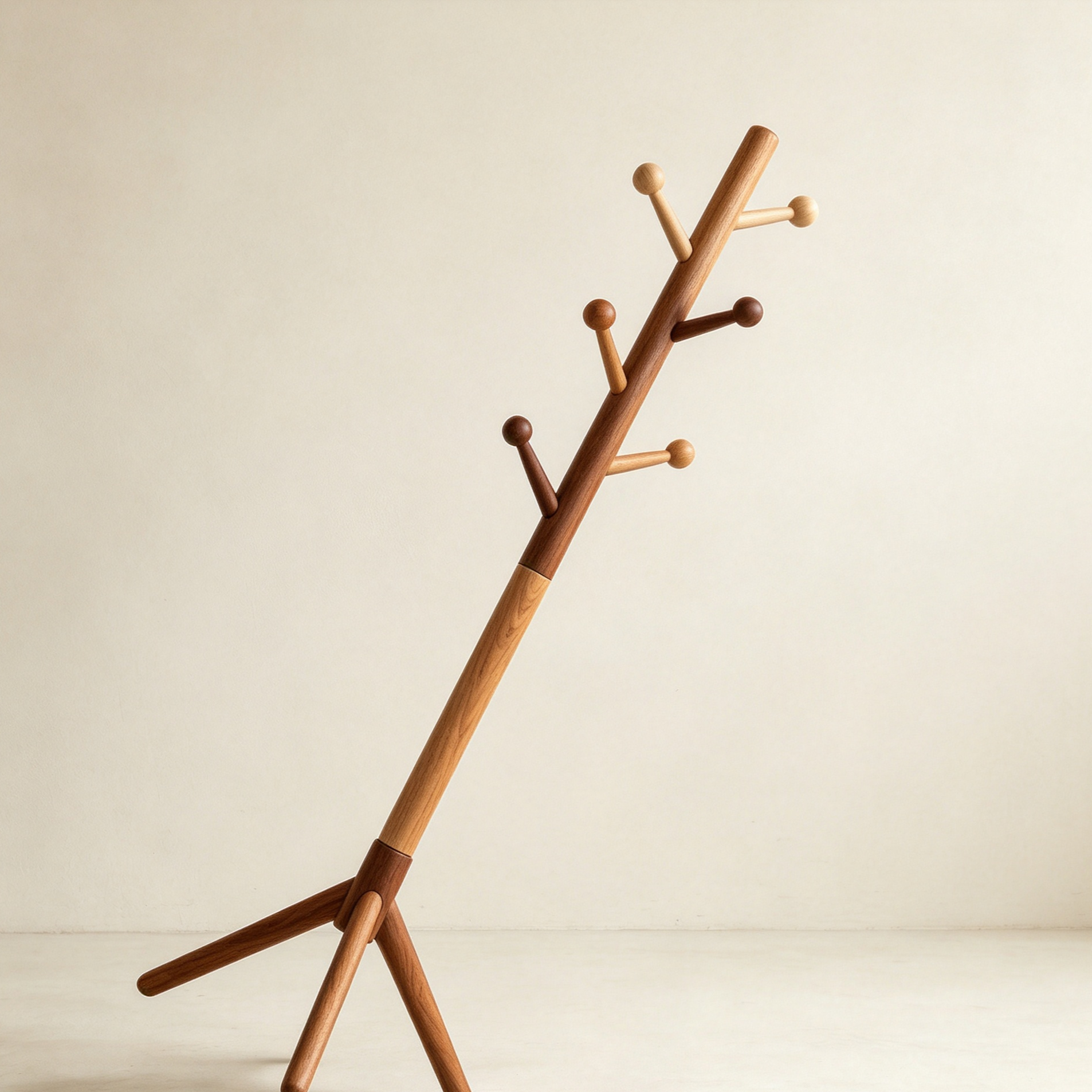 Solid wood floor coat rack in modern entryway