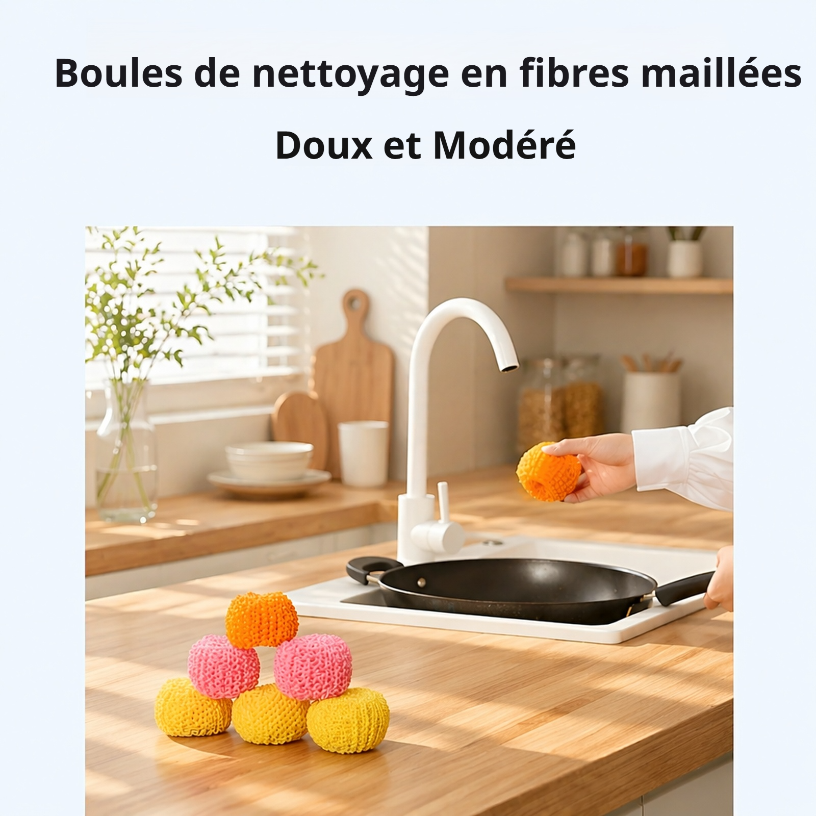 Brosse à vaisselle mignonne avec poignée et boule de nettoyage pour cuisine