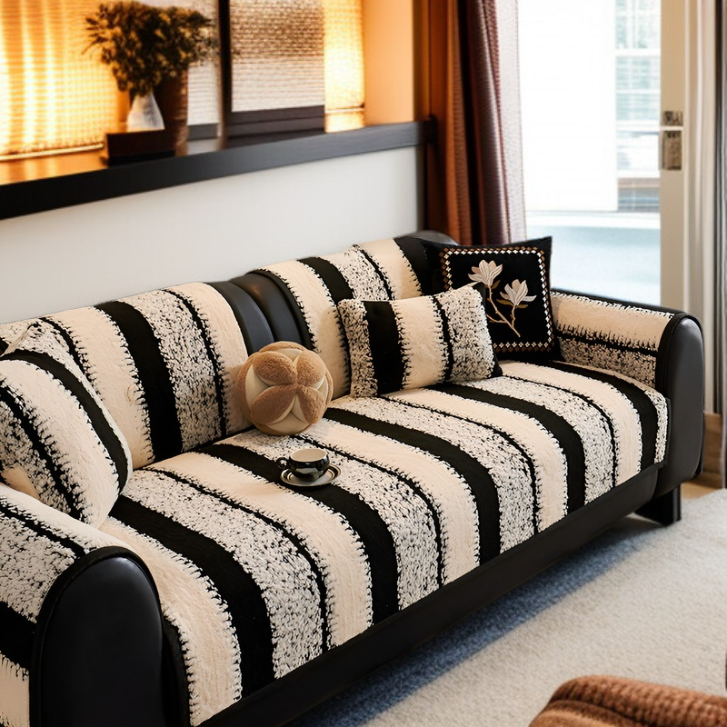 レトロなハイエンドぬいぐるみソファクッション秋と冬の厚みのあるクッション滑り止めレザーソファカバーカバー布タオル
