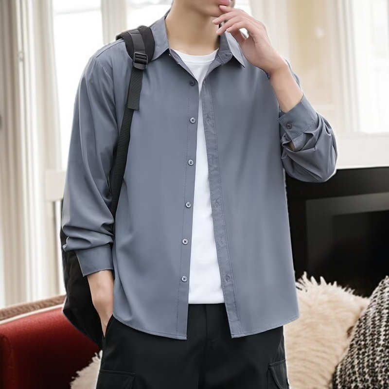 男士純色襯衫外套舒適面料
