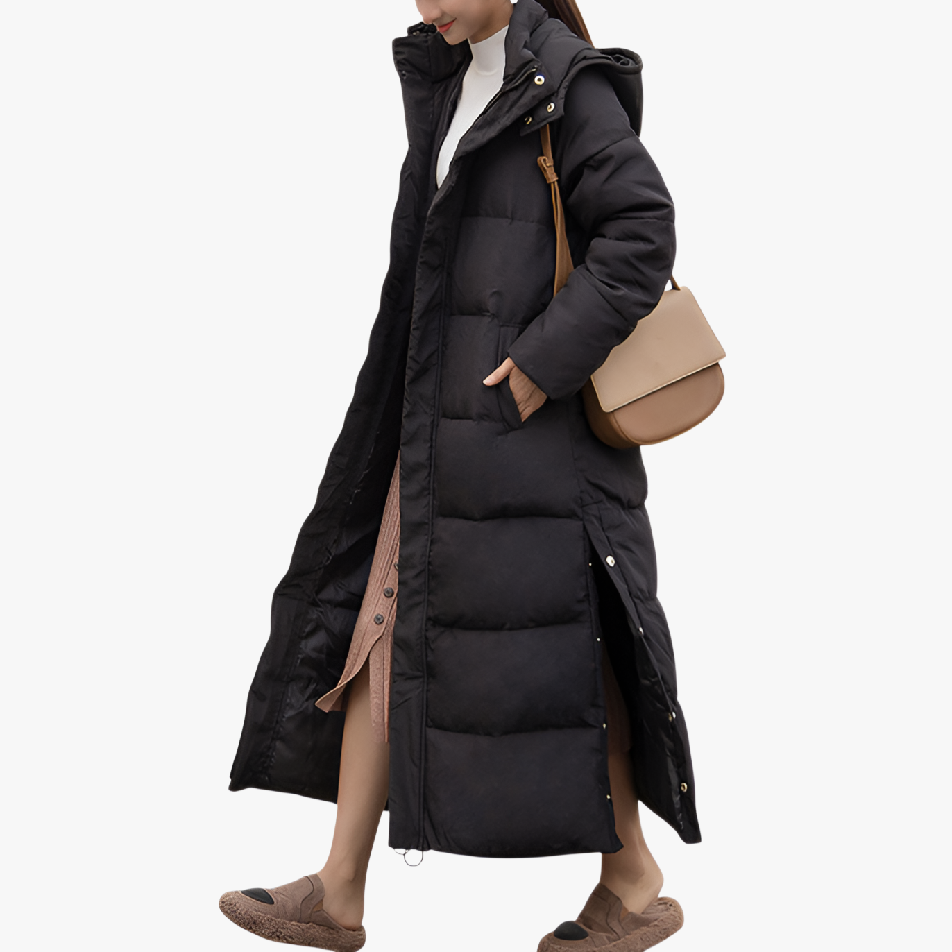 レディース エクストラロング ダウン コットン コート、足首丈、ゆったりとしたフィット感、暖かい中綿入りジャケット