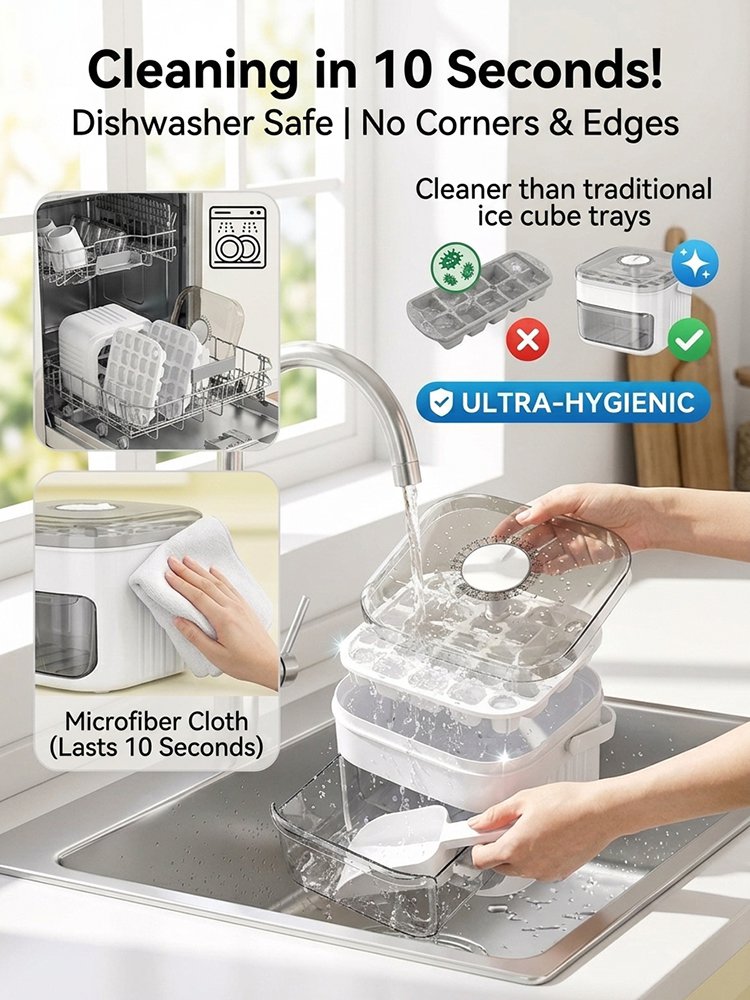 No dirty hands — large-capacity ice maker with a free ice scoop included.