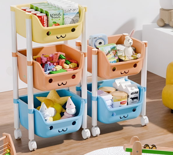 ベビーカー子供のおもちゃの収納ラック床置き多層おもちゃの収納ラックホームモバイルスナック収納本棚